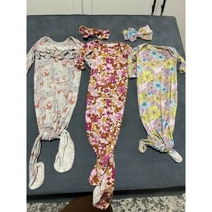 Lot‎ Of 3 Bamboo Babygirl Knotted Gown And Two Headbands